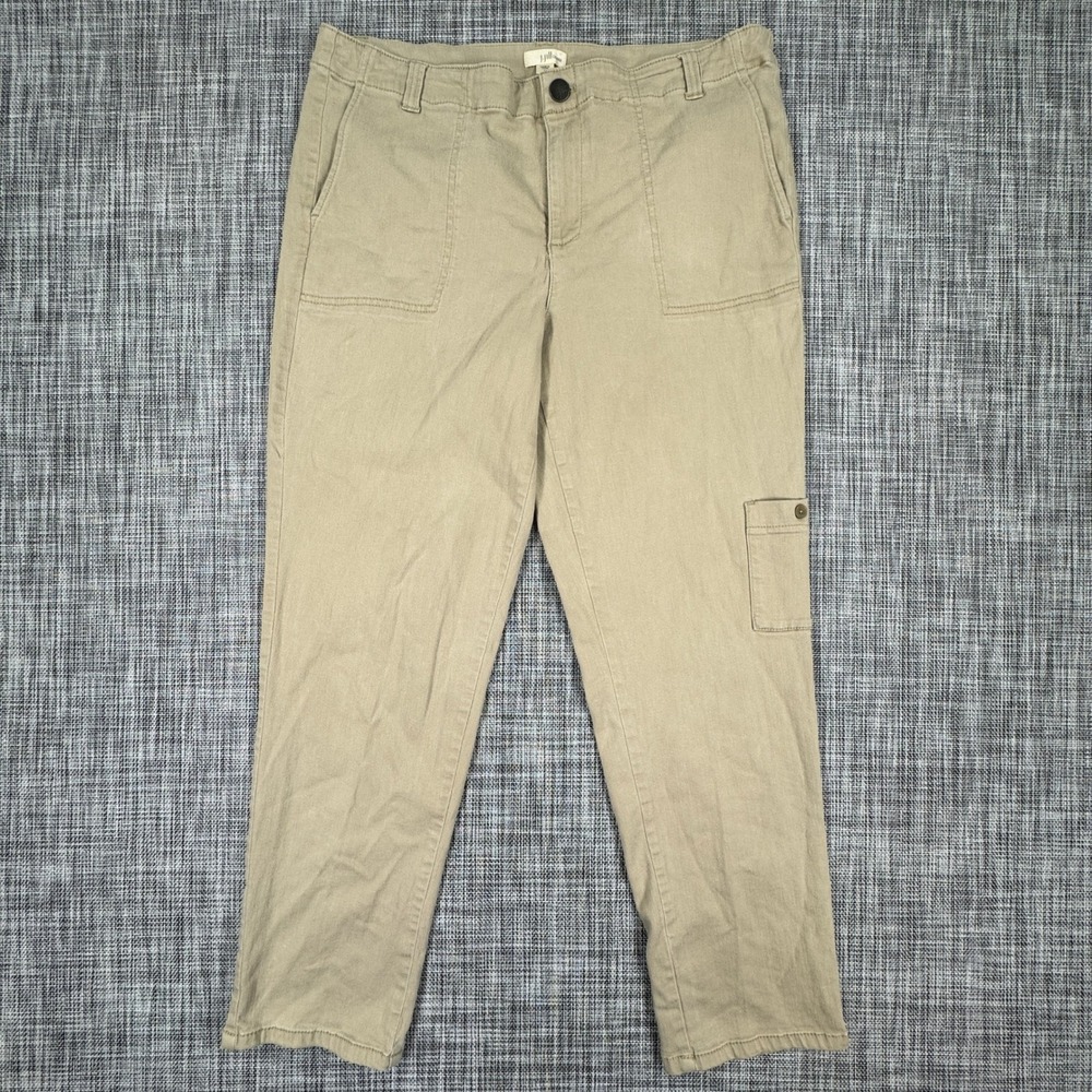 J. Jill Women's Cargo Pants Size 14 Khaki Stretch Straight Leg Utility Gorpcore